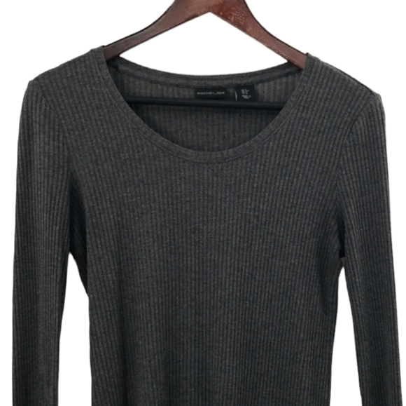 Rachel Zoe Ribbed Gray Quarter Sleeve Dark Gray Knit Top - Picture 2 of 8